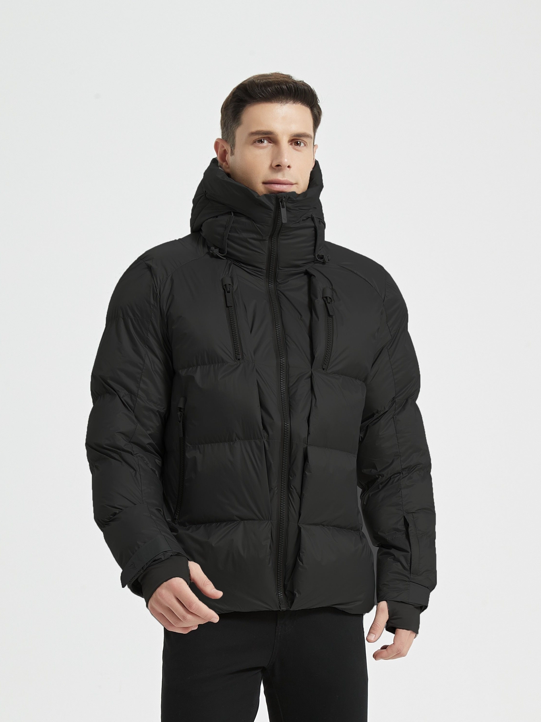 Windproof puffer jacket with stand-up collar