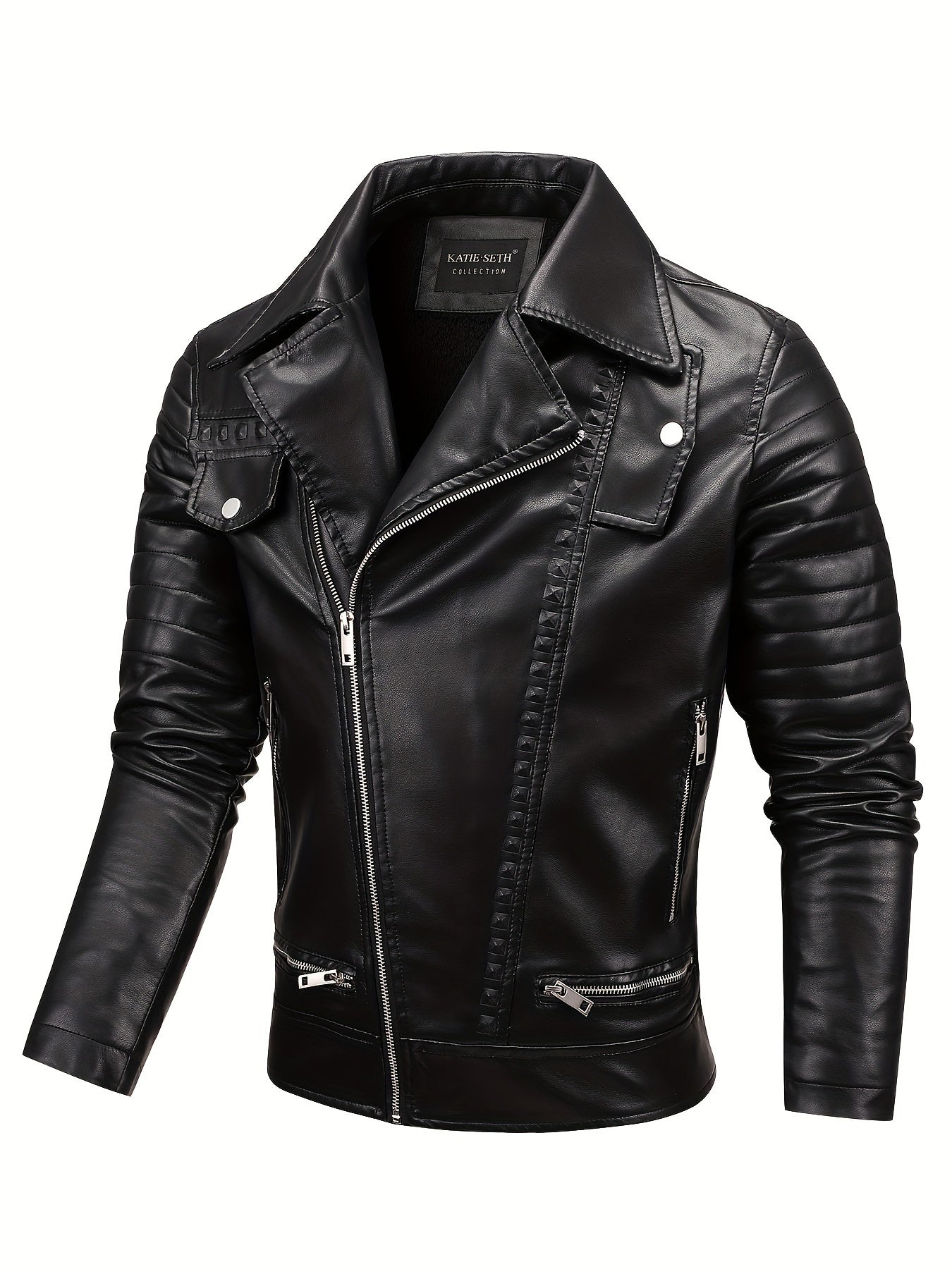 Warm thick leather biker jacket