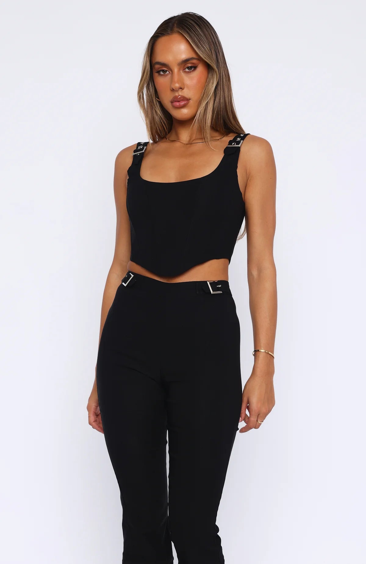 V Hem Bustier With Back Zipper In Black