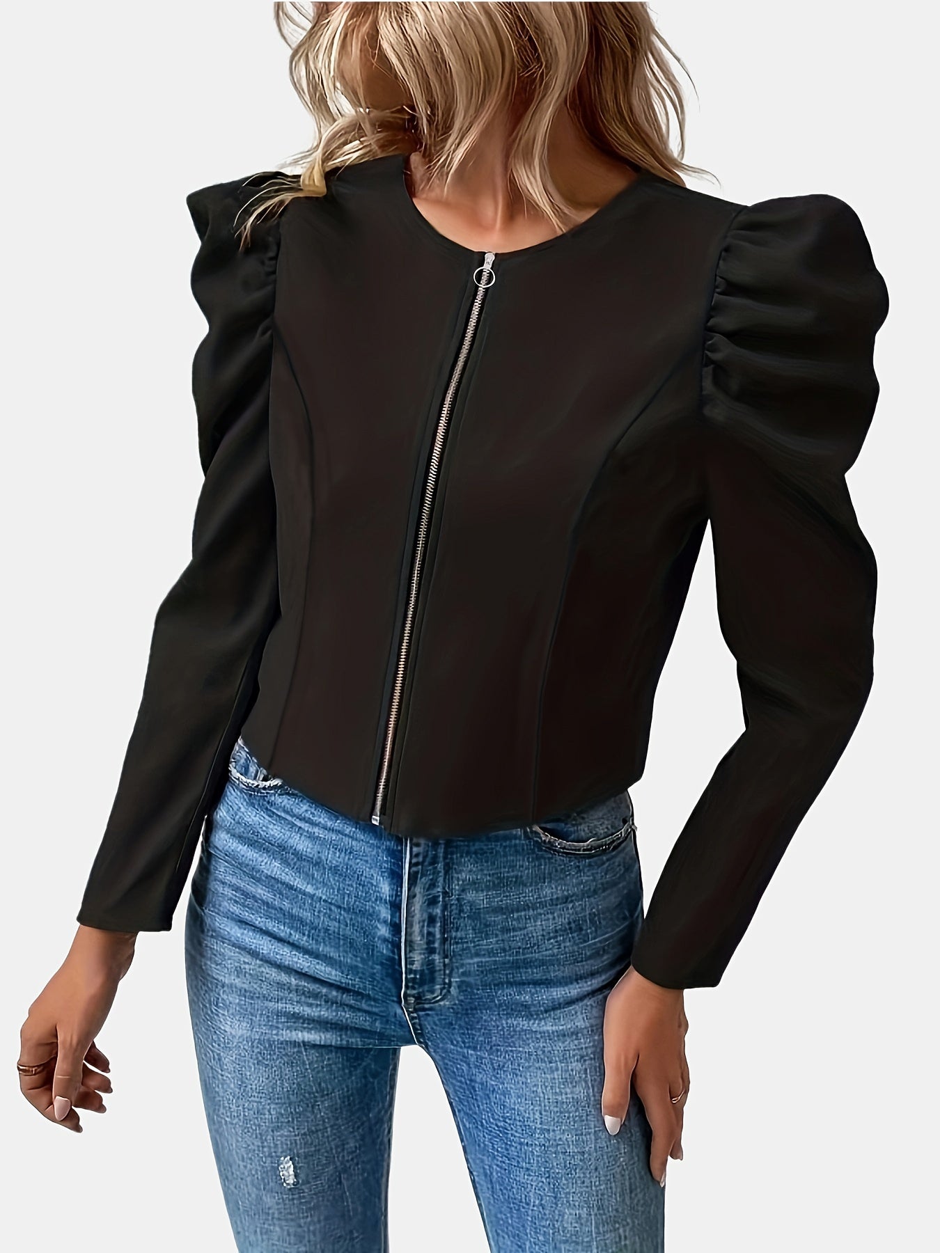 Black jacket with puff sleeves