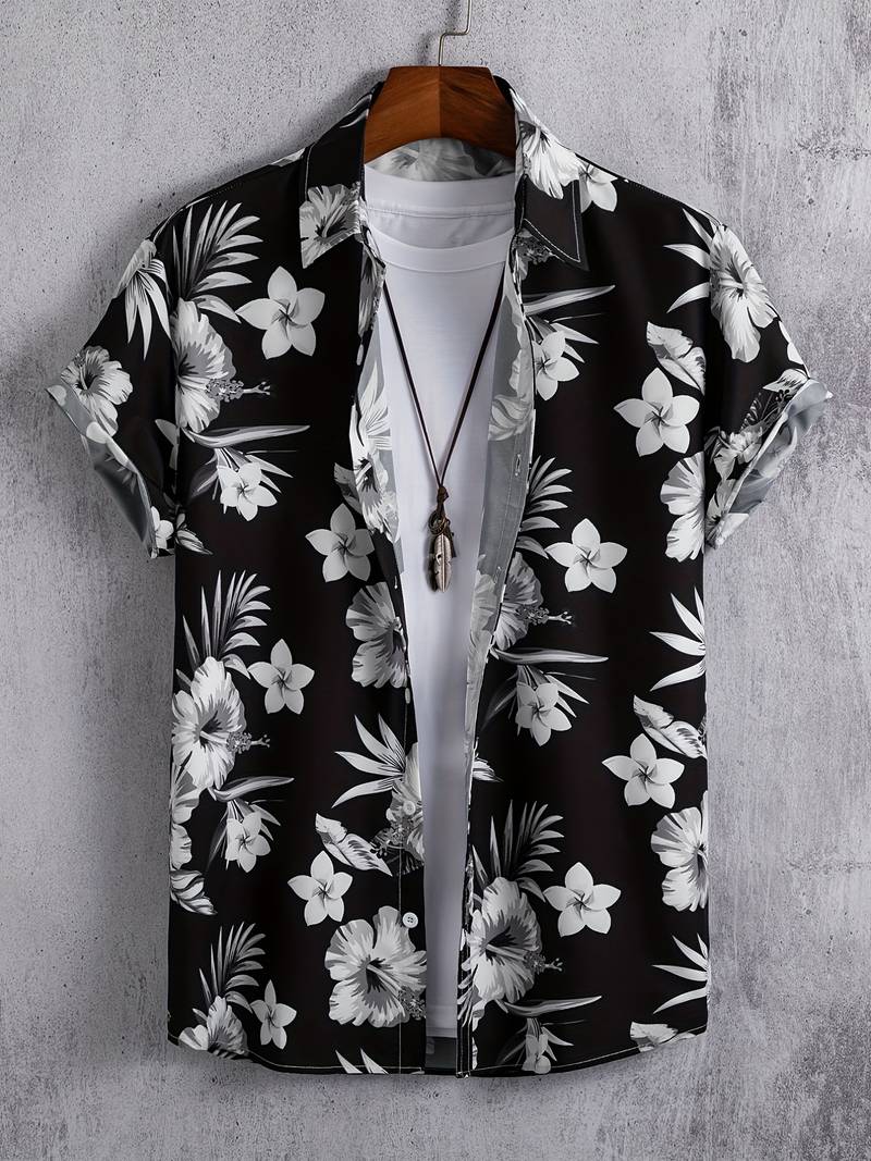 Short Sleeve Lapel Shirt with flower pattern