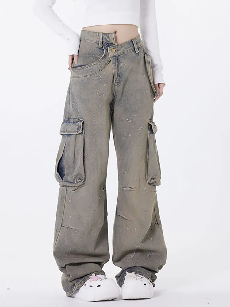 Retro Asymmetric washed jeans