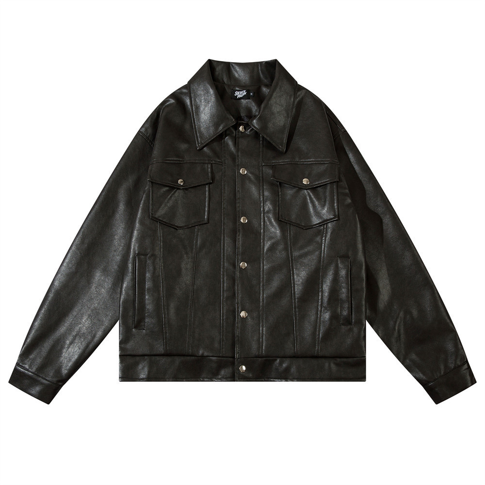 Lapel leather jacket for men