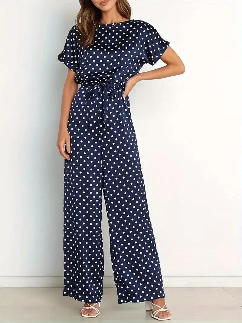 Elegant navy blue jumpsuit with dots