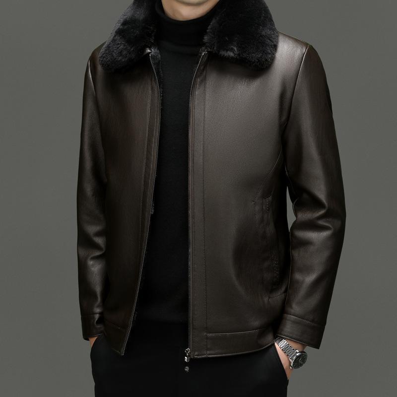 Leather jacket with fur