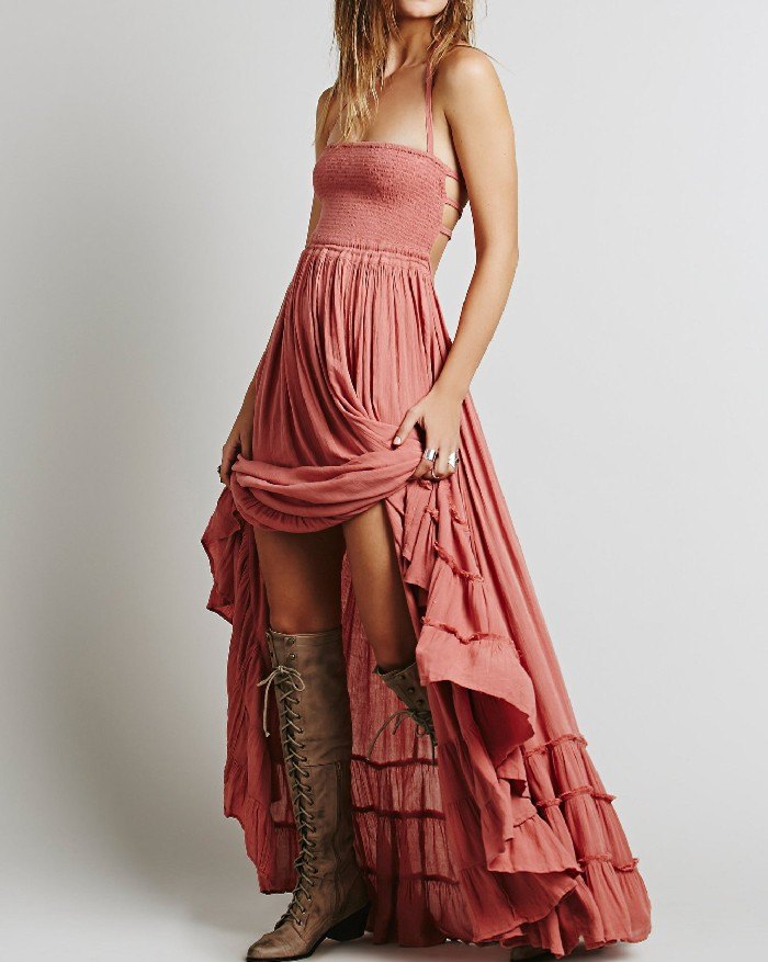 Open Back Halter Swing Beach Maxi Dress