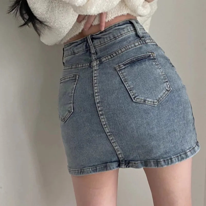 Side Slit High Rise Denim Skirt