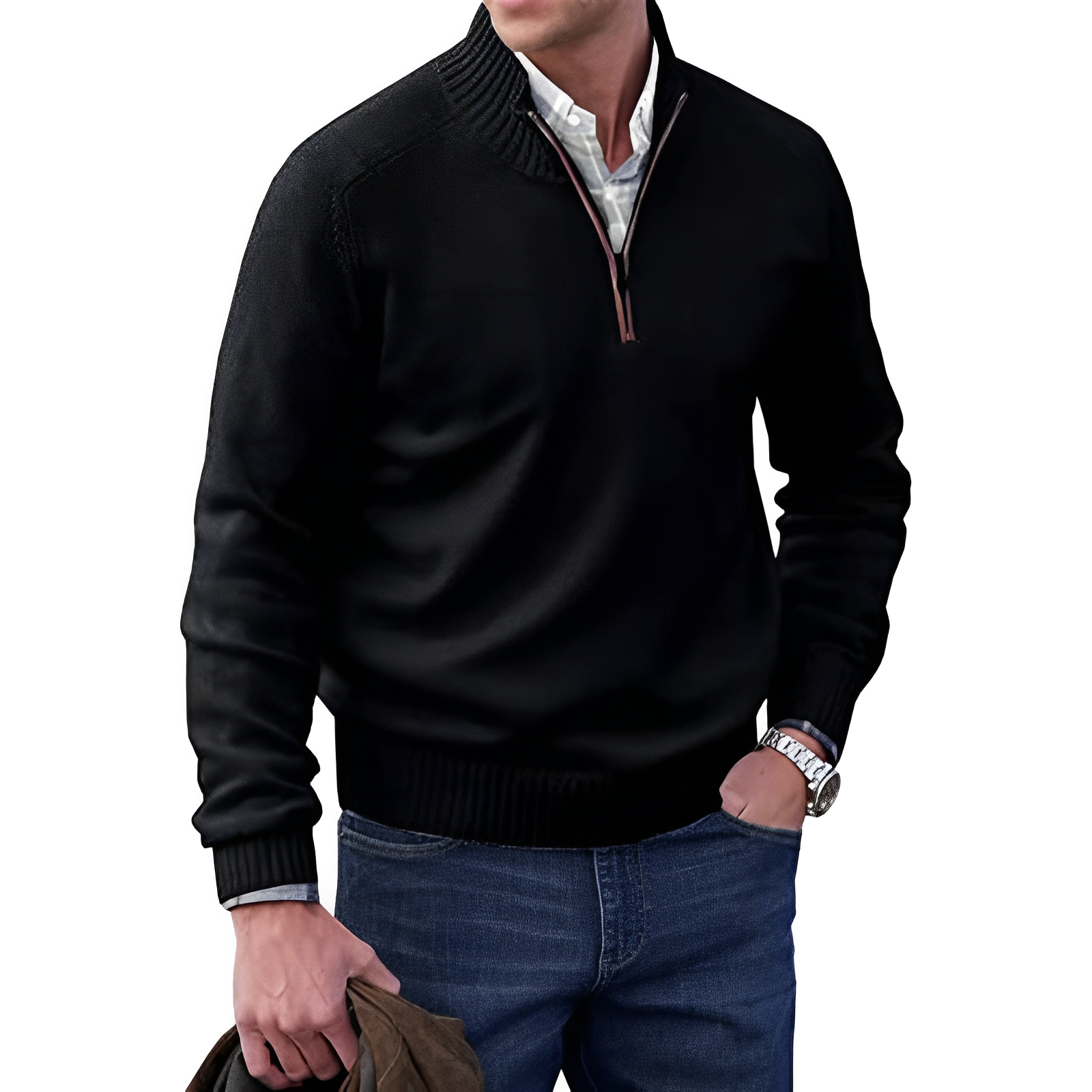 Cashmere zipper sweater for men