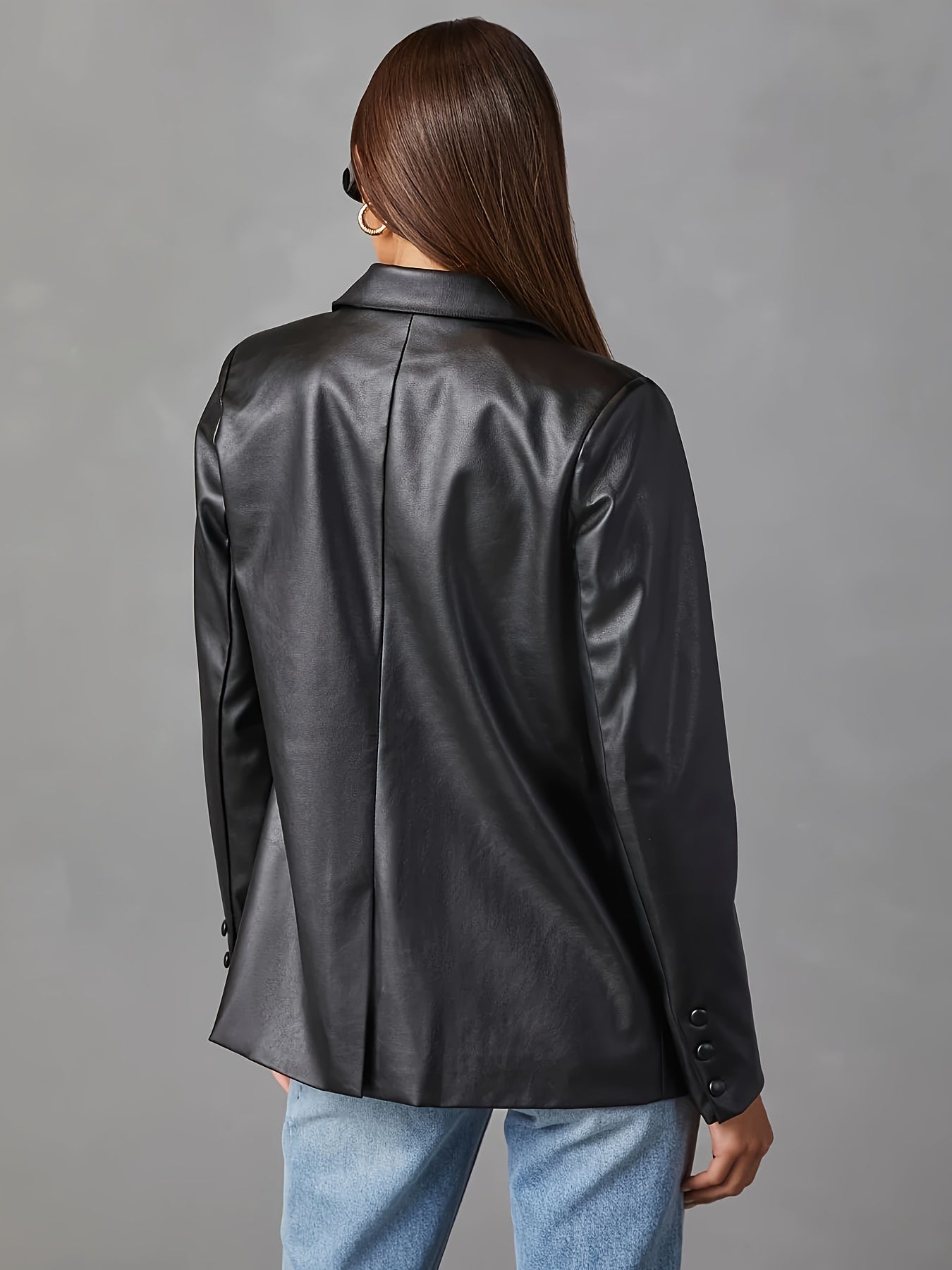 Black leather jacket with button