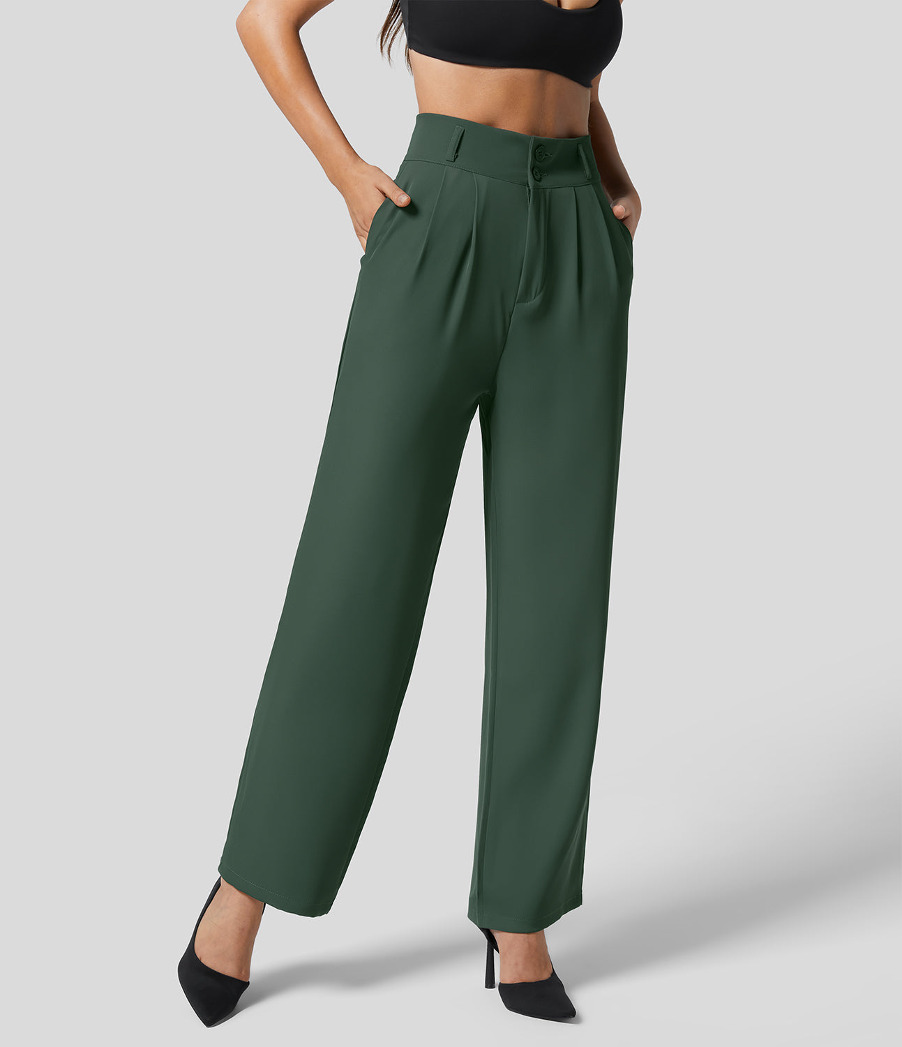 Classic High Waisted Straight Leg Suit Pants