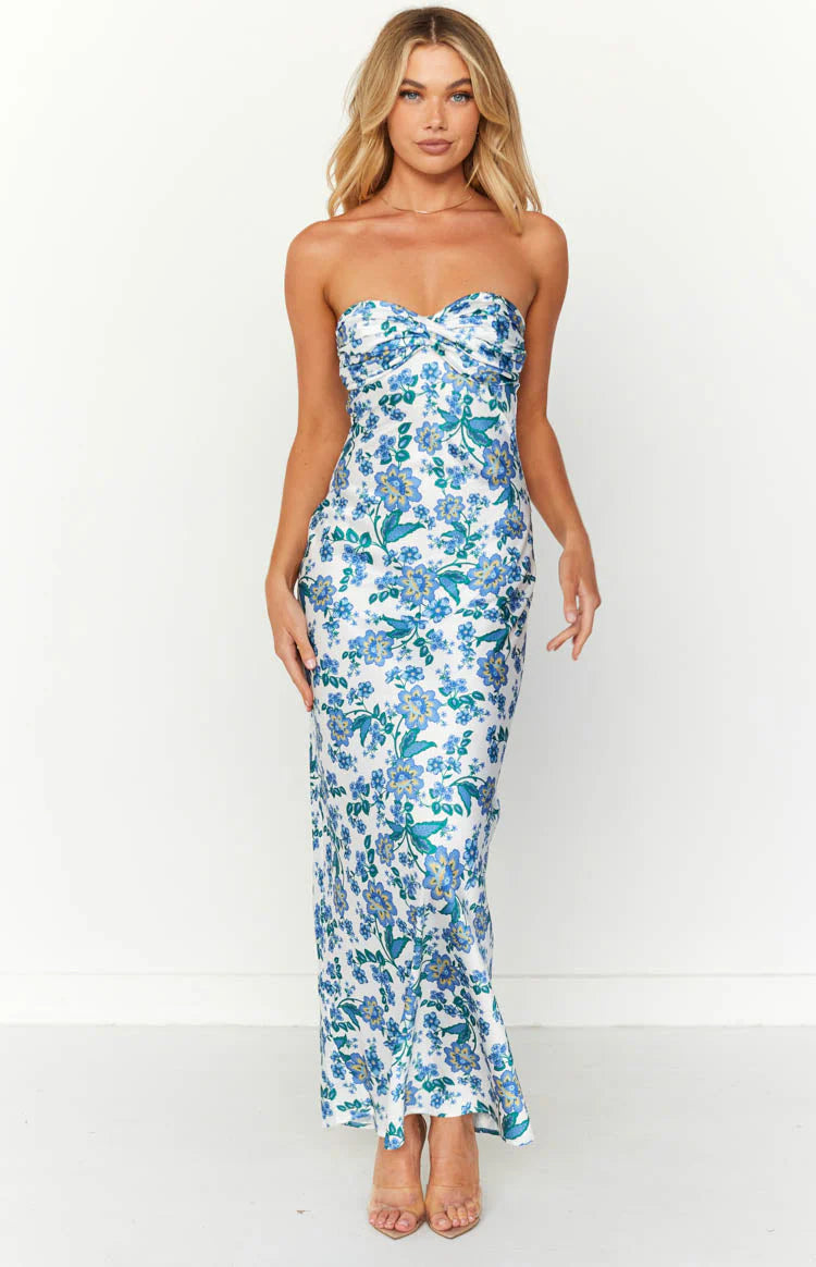 Blue Floral Formal Maxi Dress