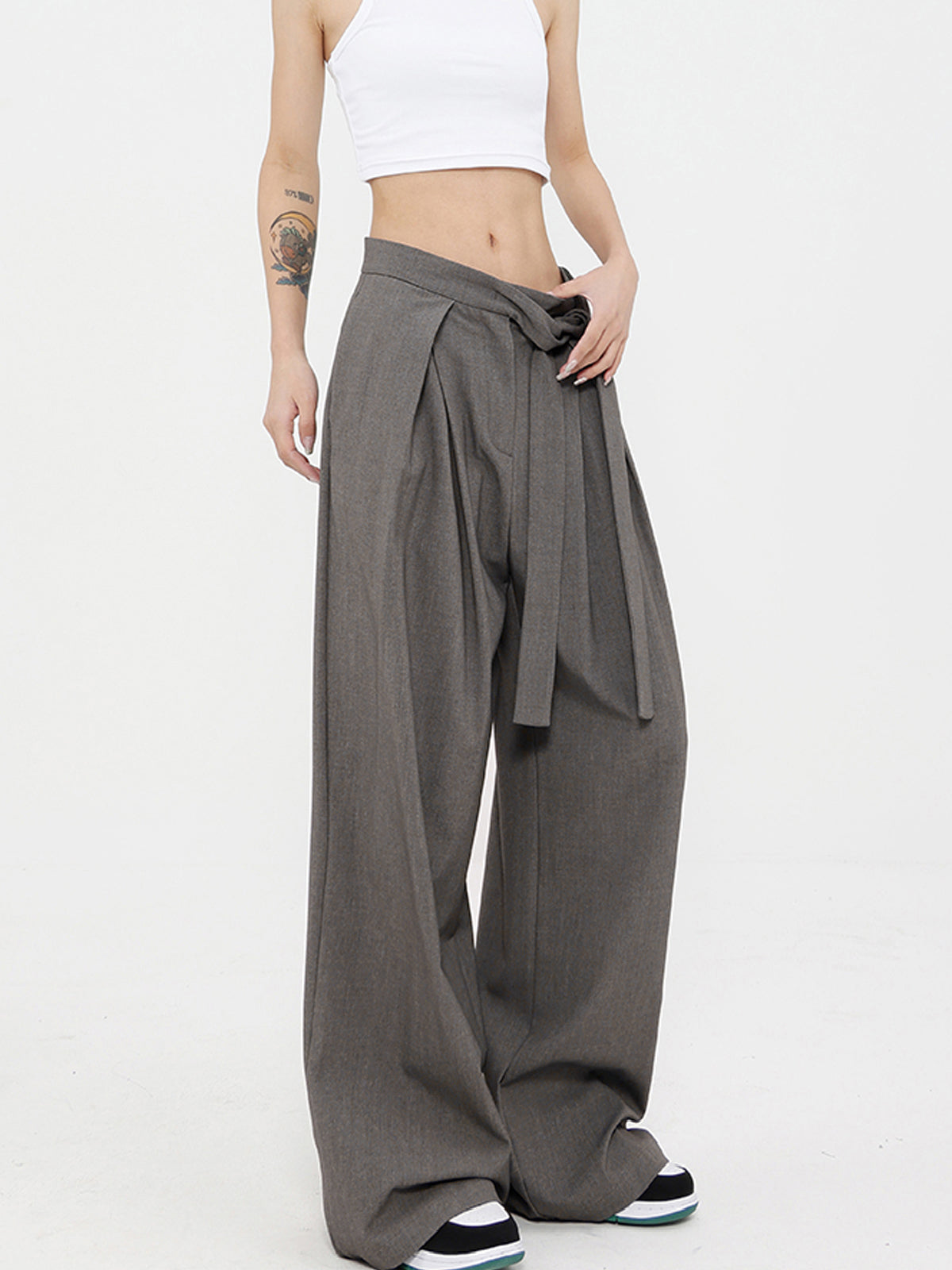 Gray wide oversized pants for women