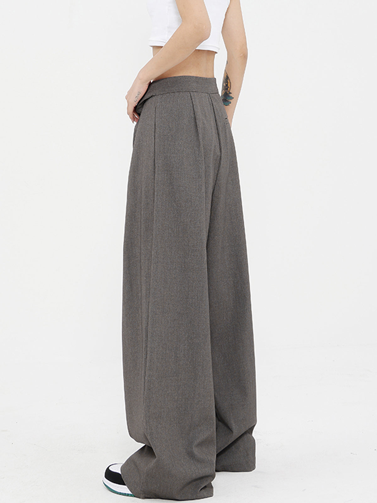 Gray wide oversized pants for women