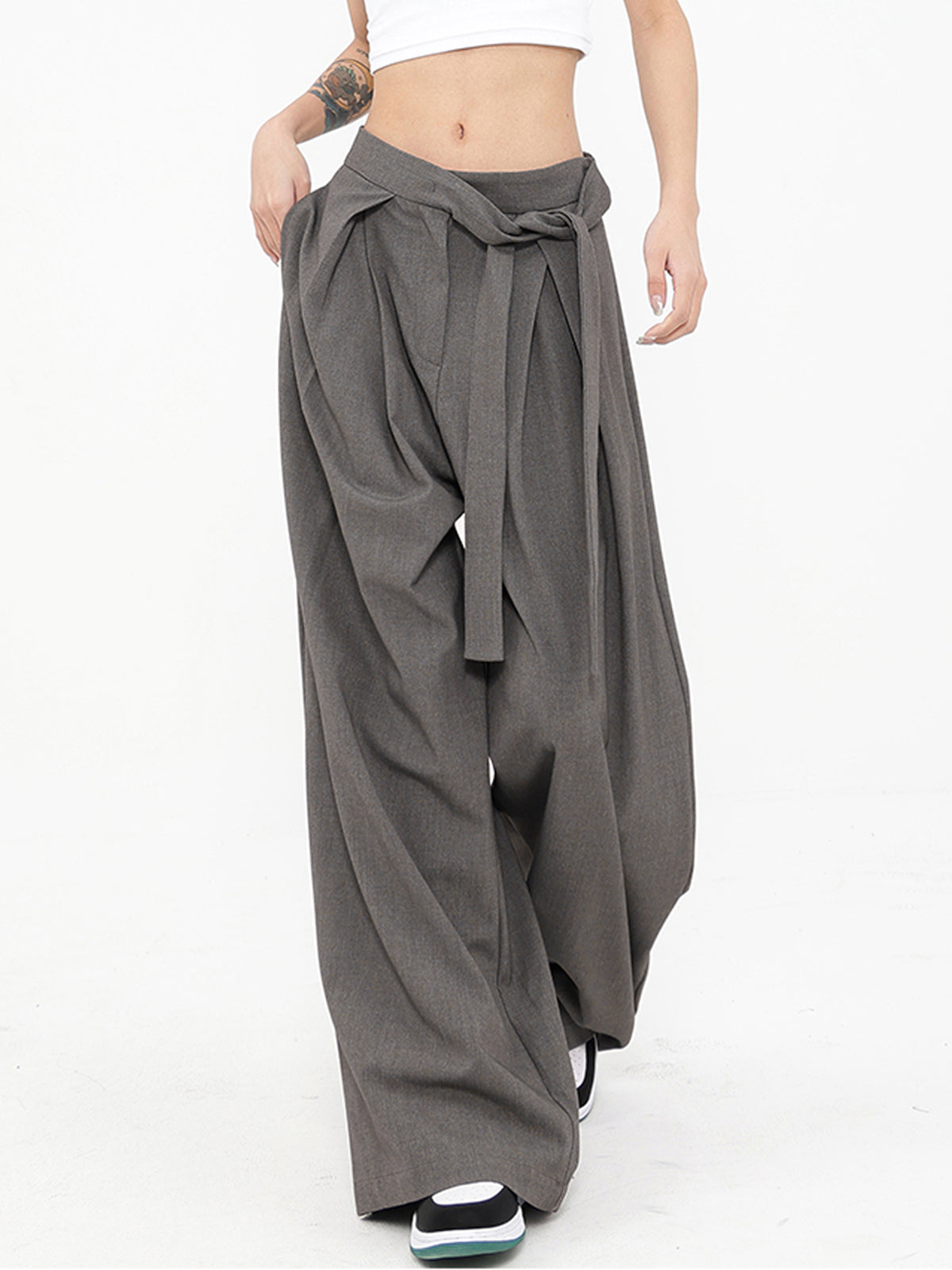 Gray wide oversized pants for women