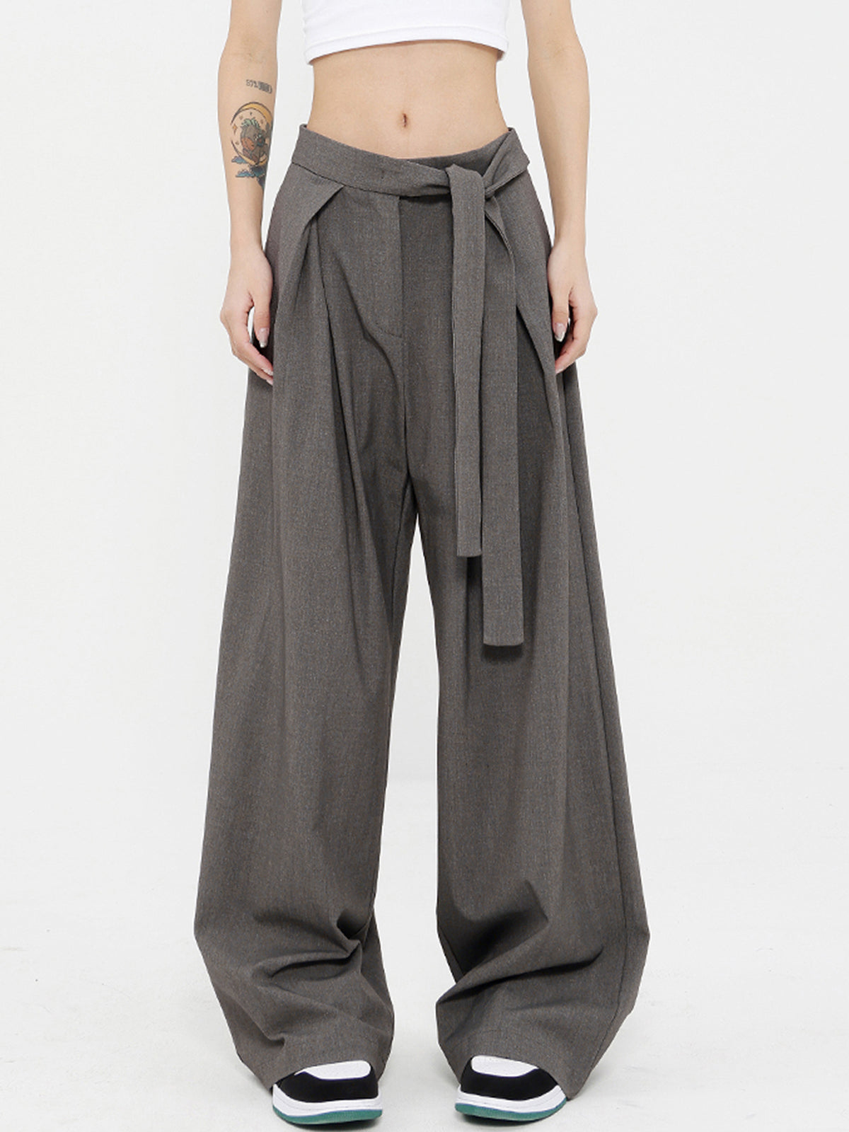 Gray wide oversized pants for women