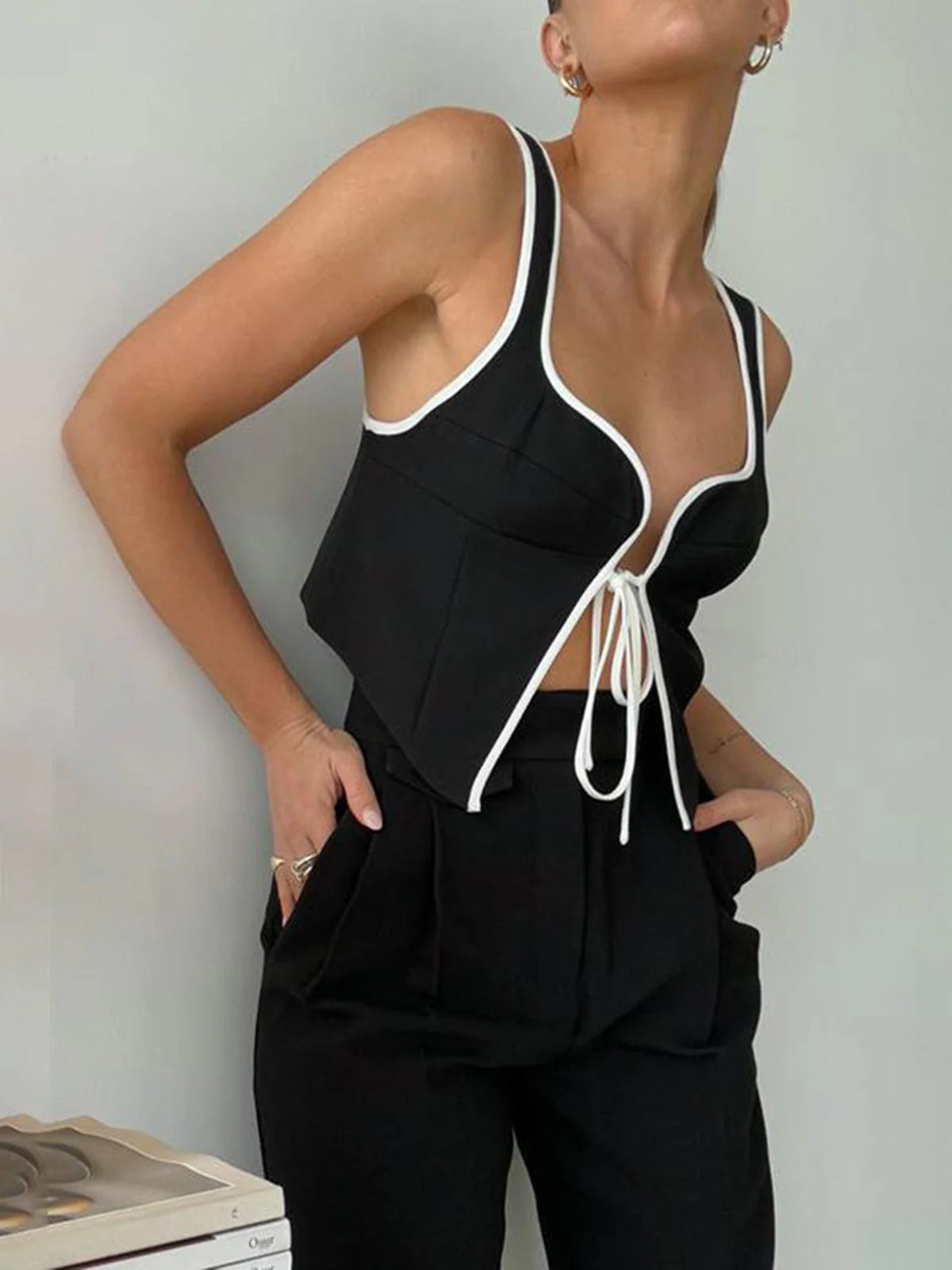 Elegant Strap Vest in Black and White