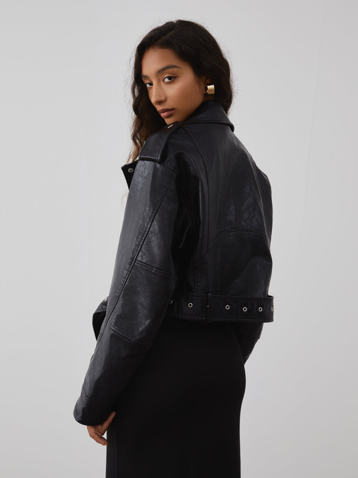 Black short leather jacket