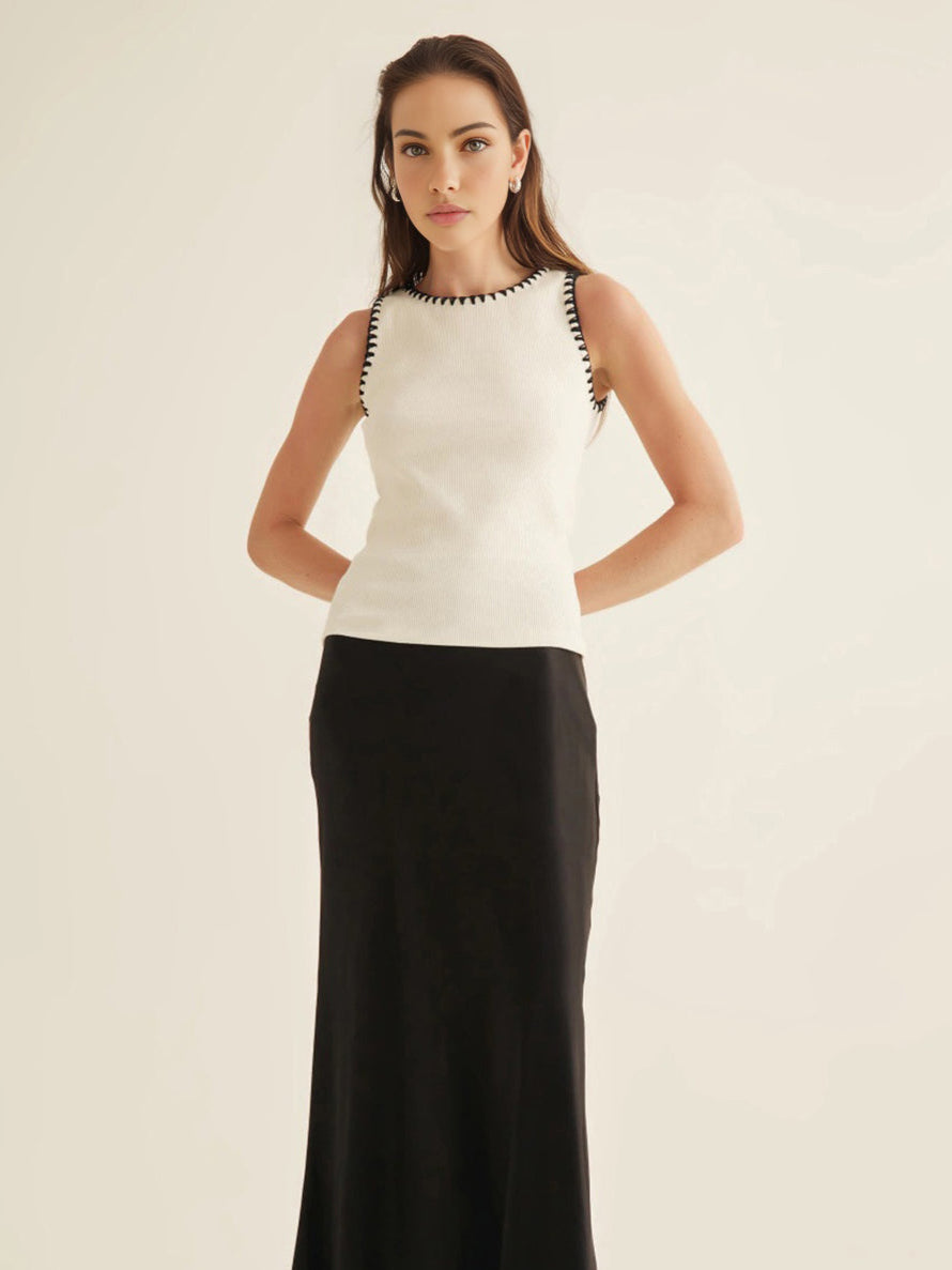 White Minimalist Top With Contrasting Cuffs