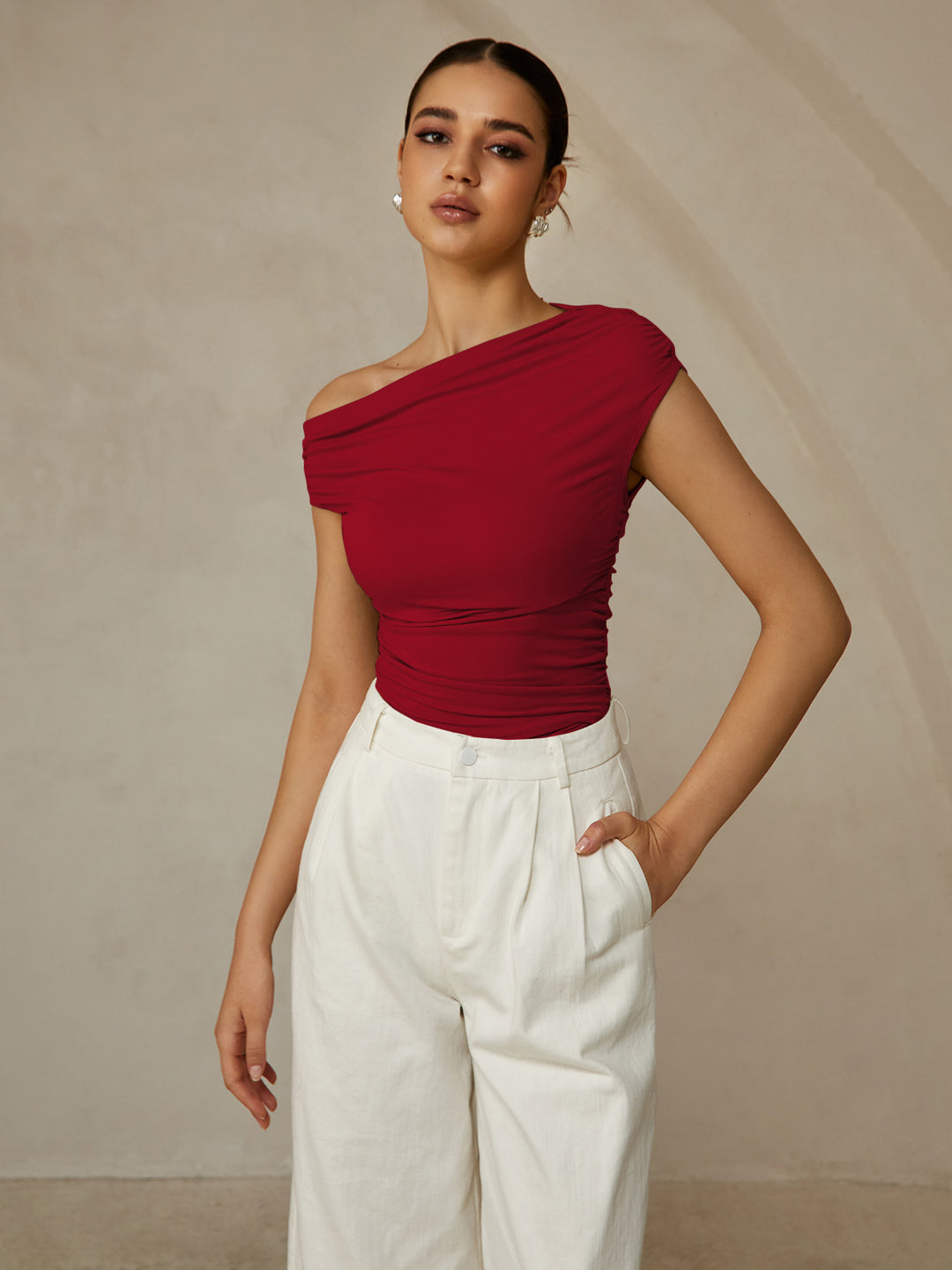 Sleeveless T-shirt With Asymmetrical Neckline