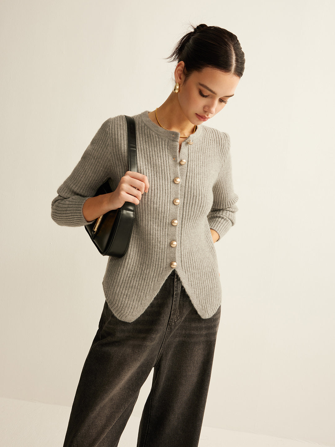 Striped Knitted Cardigan With Gold Buttons