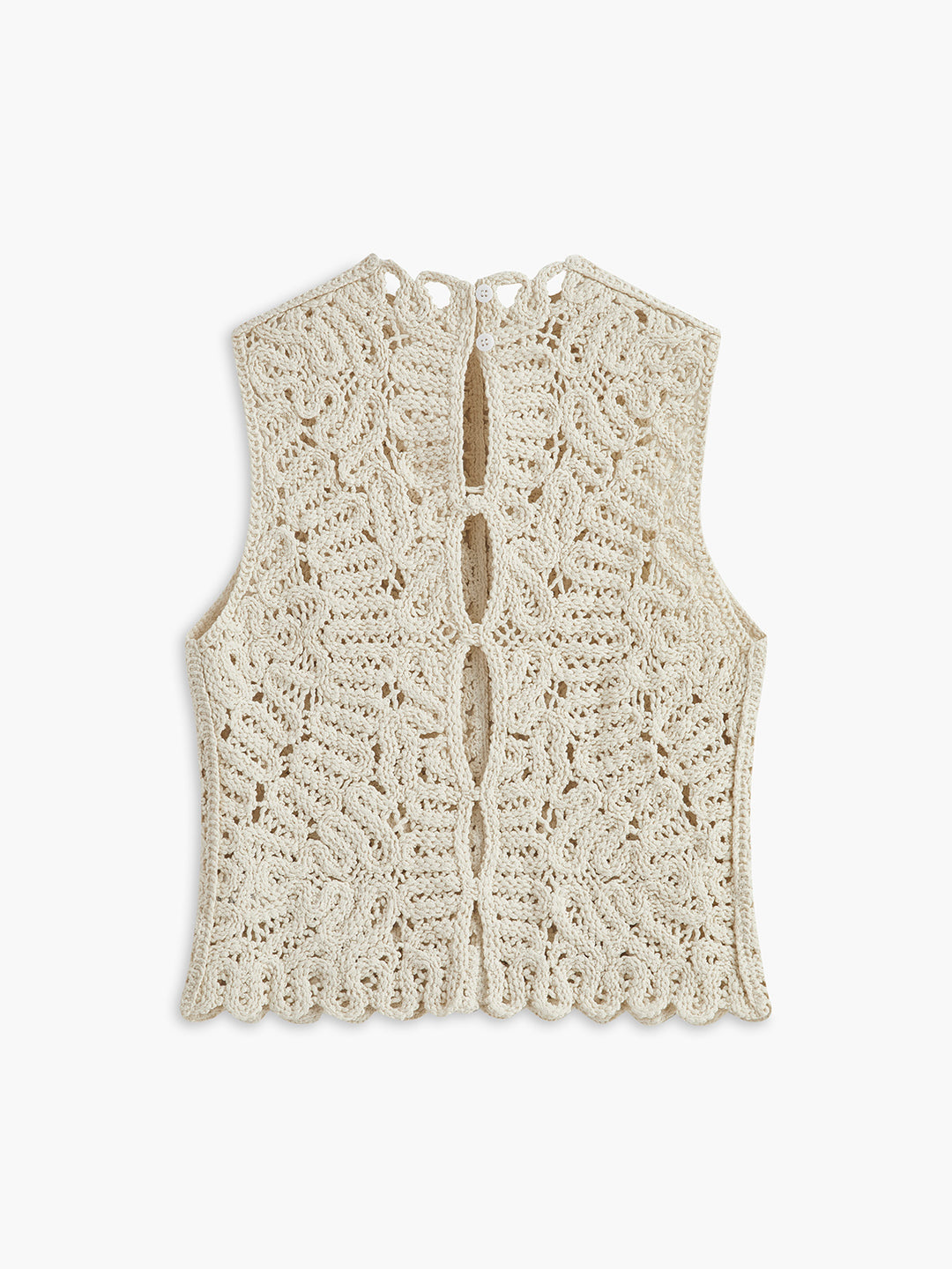 Floral Crocheted Soft Beige Top With Hole Pattern