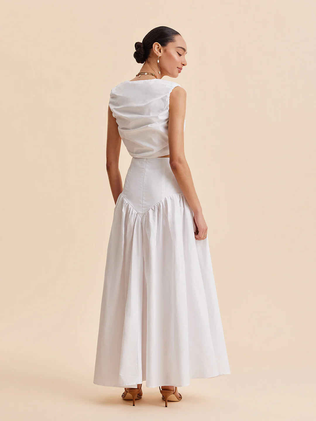 Chic Pleated Crop Top and Chic Buttoned Skirt Set