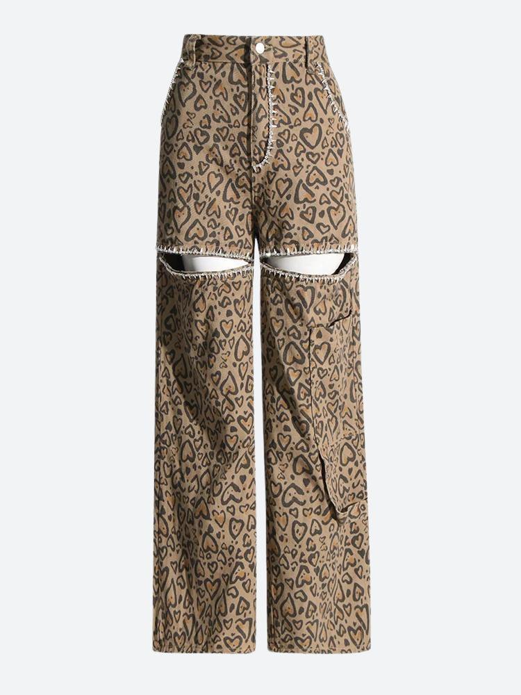 Leopard hollow retro jeans