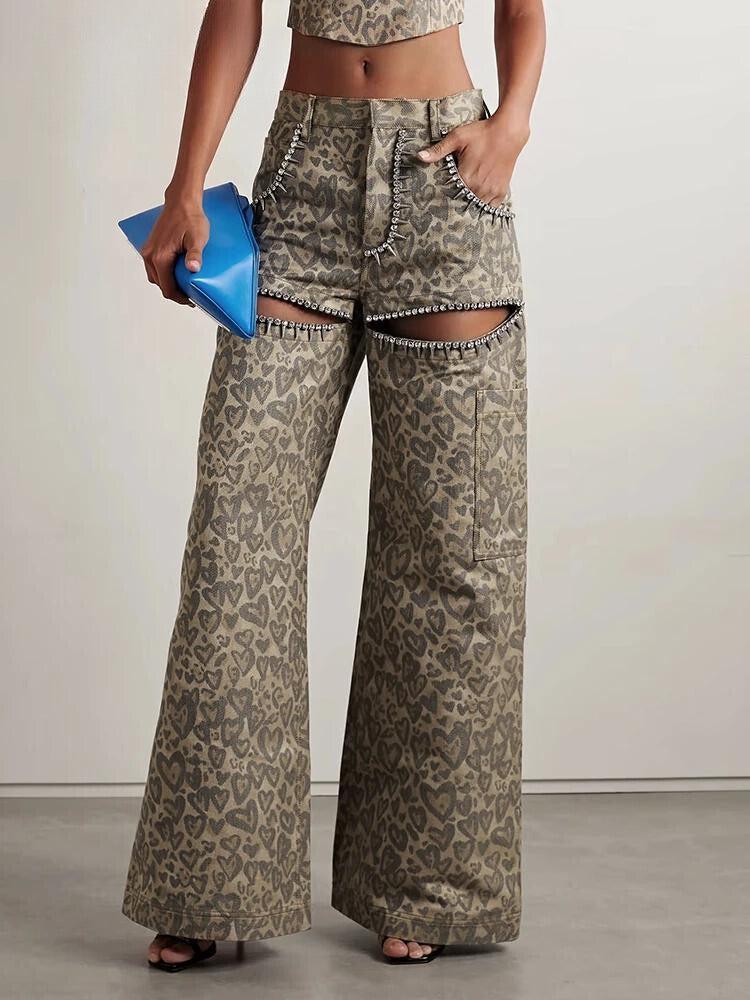 Leopard hollow retro jeans