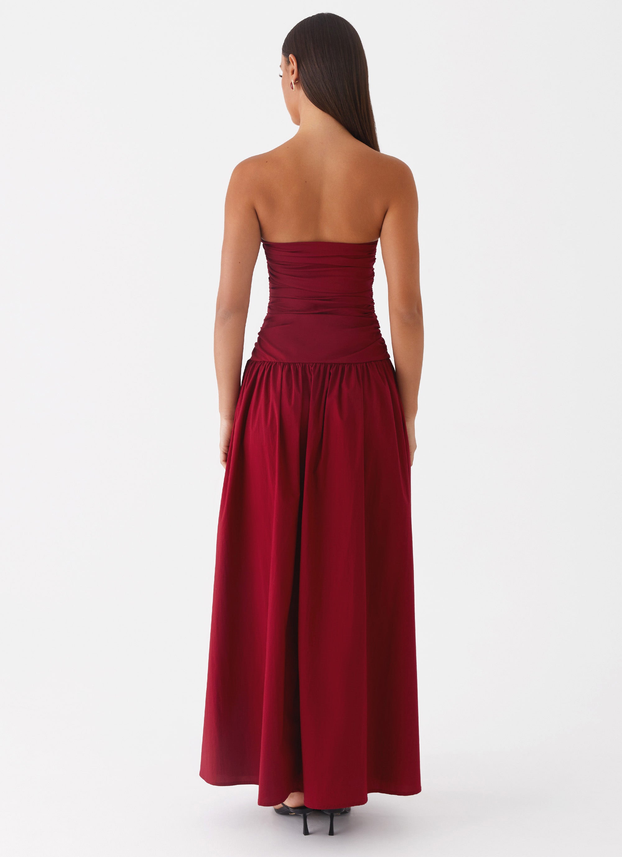 Off-shoulder Dark Red Maxi Dress