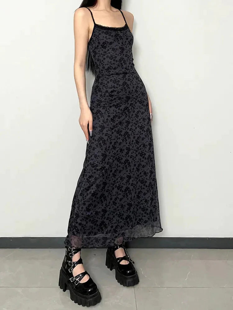 Grunge floral printed maxi dress