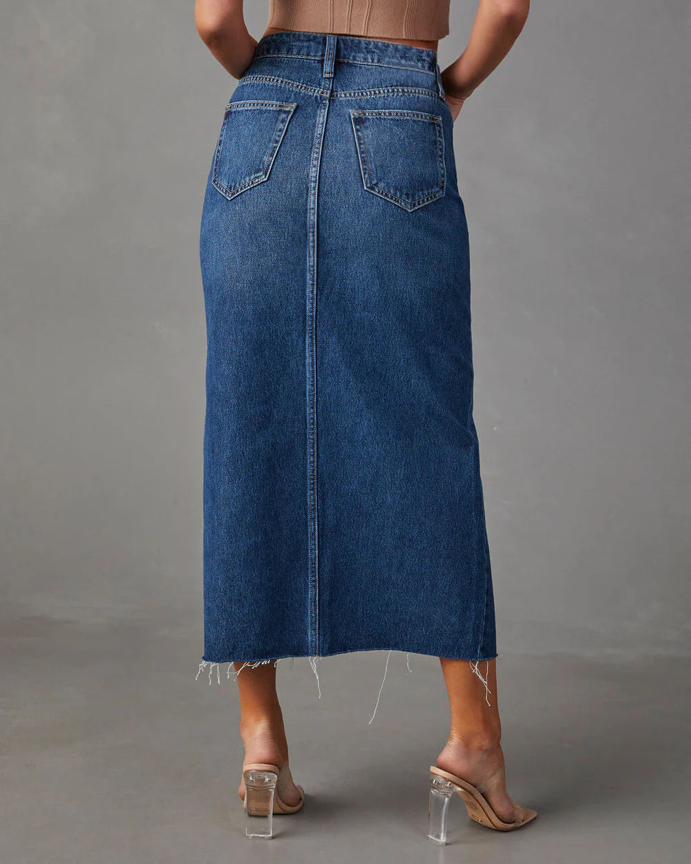 Denim Maxi Skirt With Front Slit