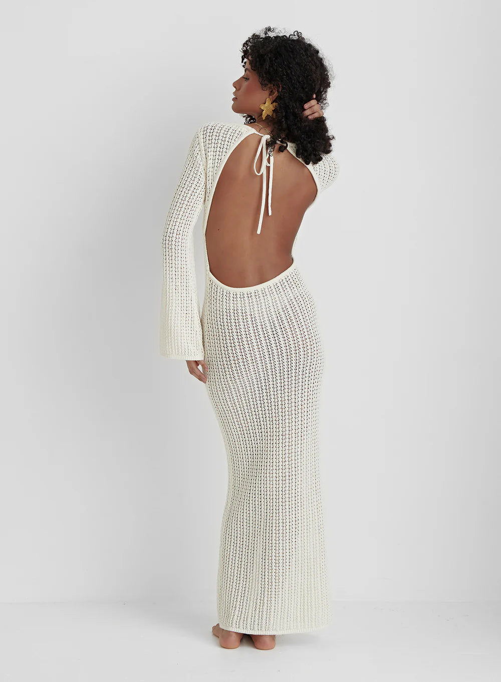 Backless Knitted Dress in Beige