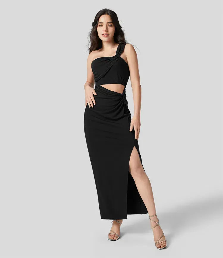 Black cut-out Maxi dress with one shoulder