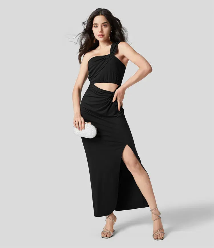 Black cut-out Maxi dress with one shoulder