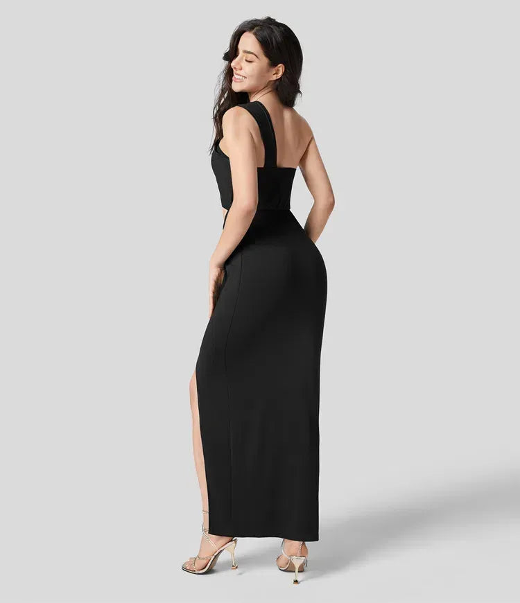 Black cut-out Maxi dress with one shoulder