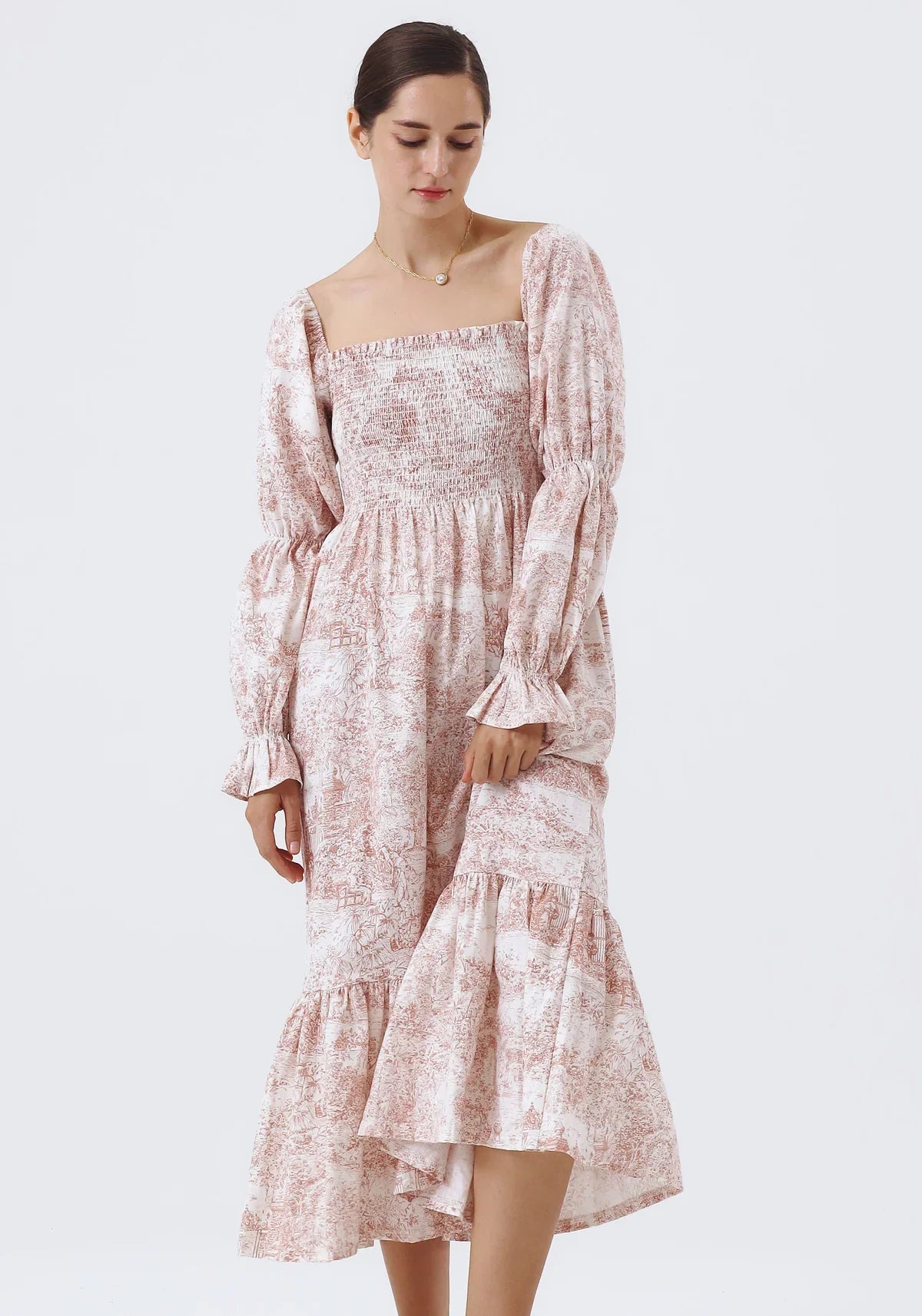 Chiffon dress with bell sleeves