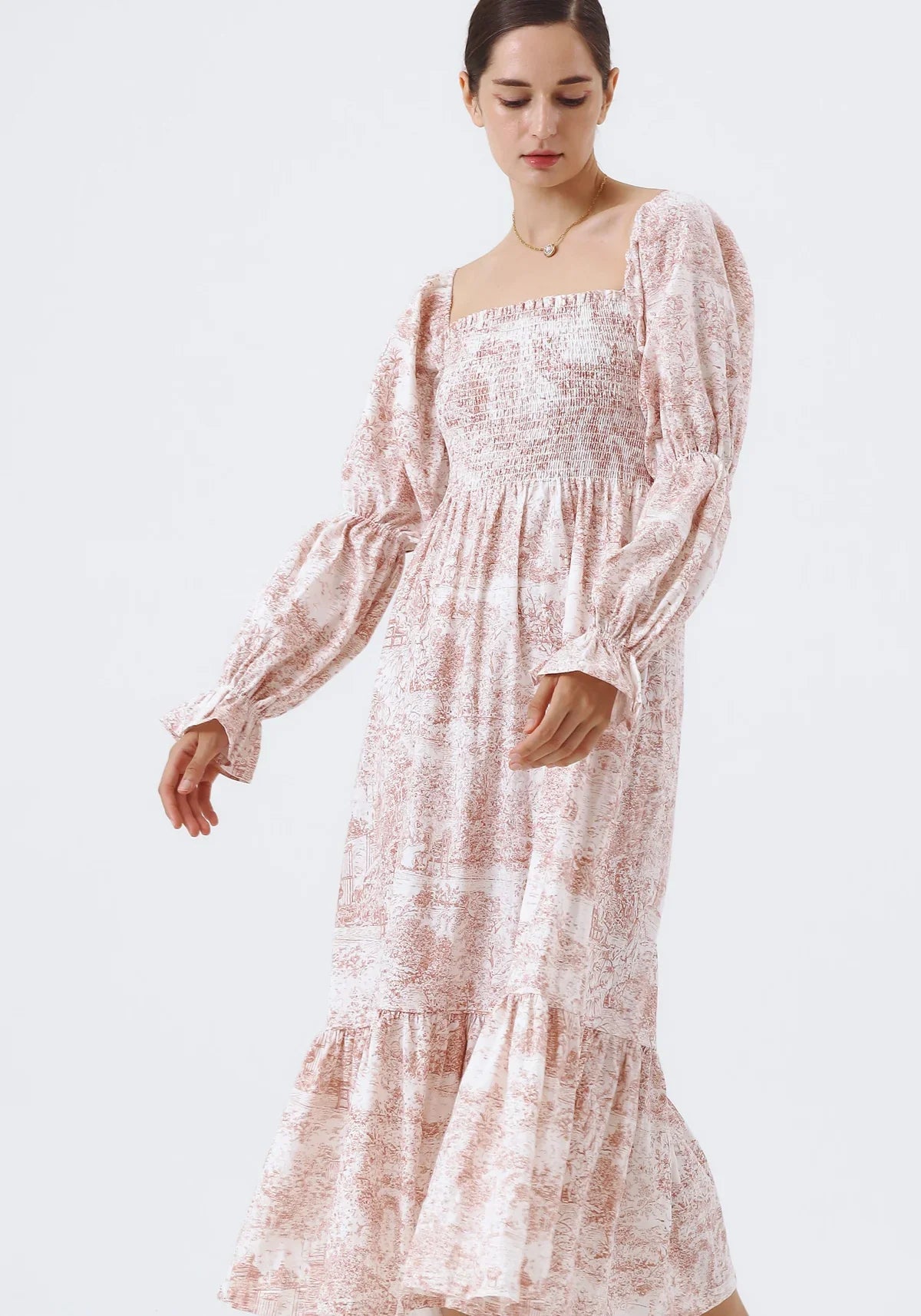 Chiffon dress with bell sleeves