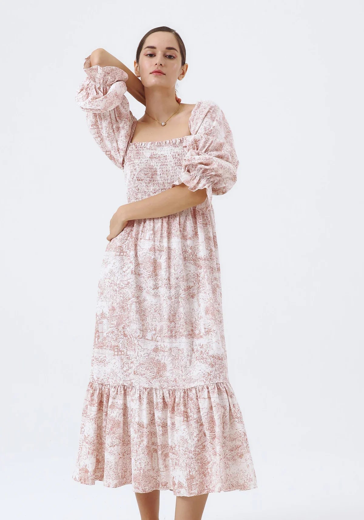 Chiffon dress with bell sleeves