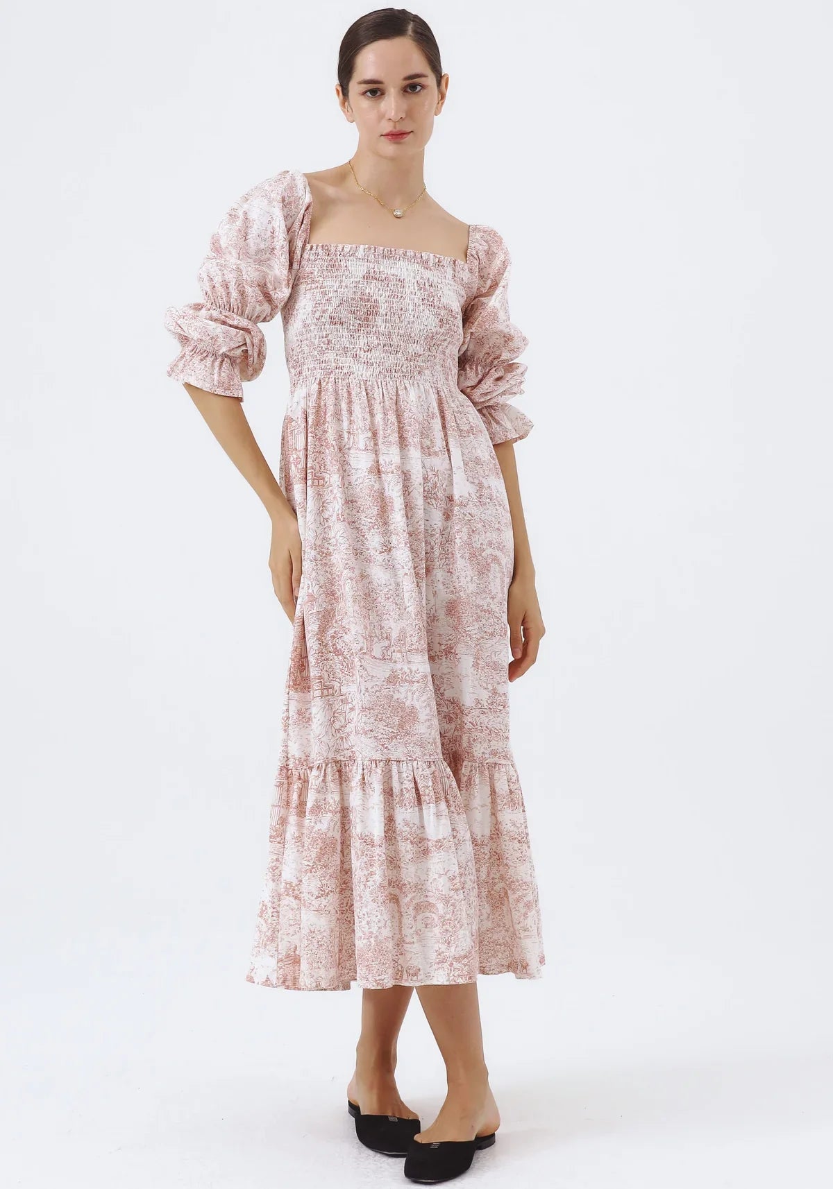 Chiffon dress with bell sleeves