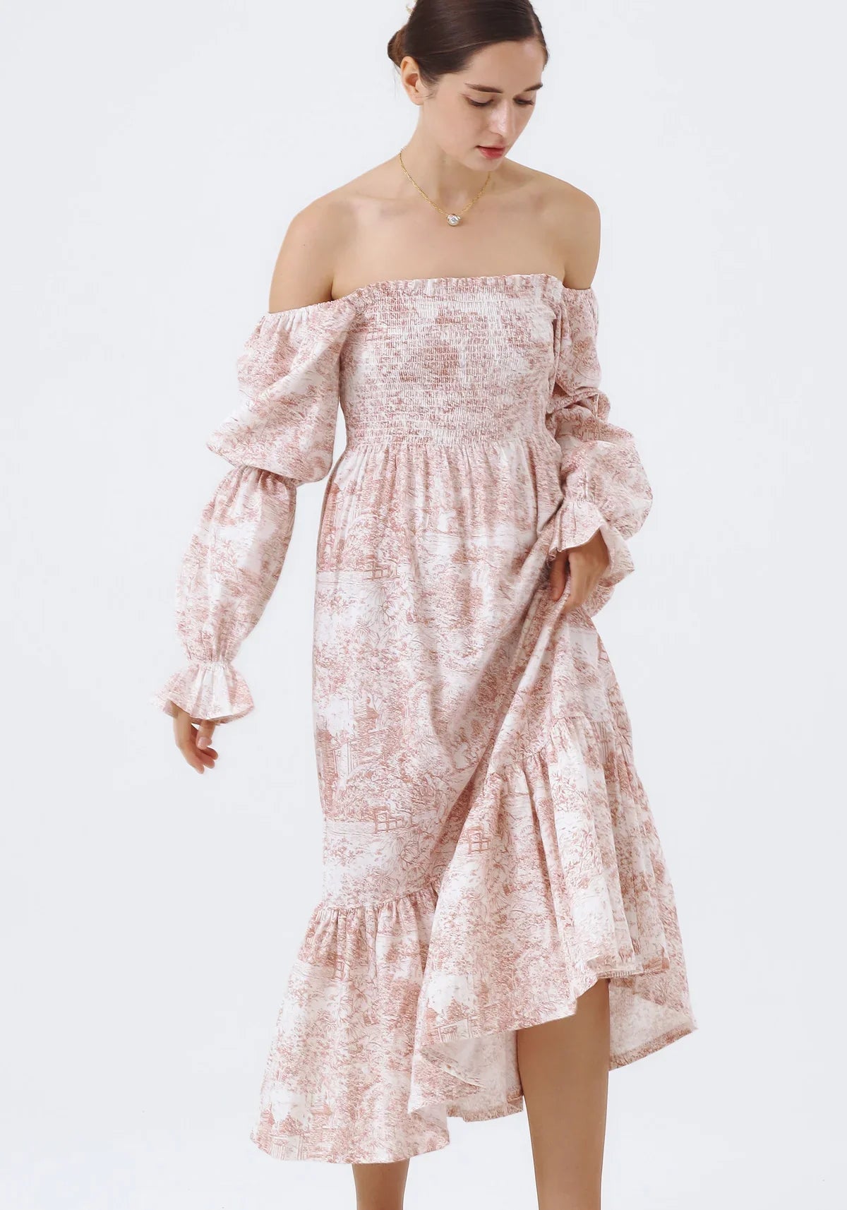 Chiffon dress with bell sleeves