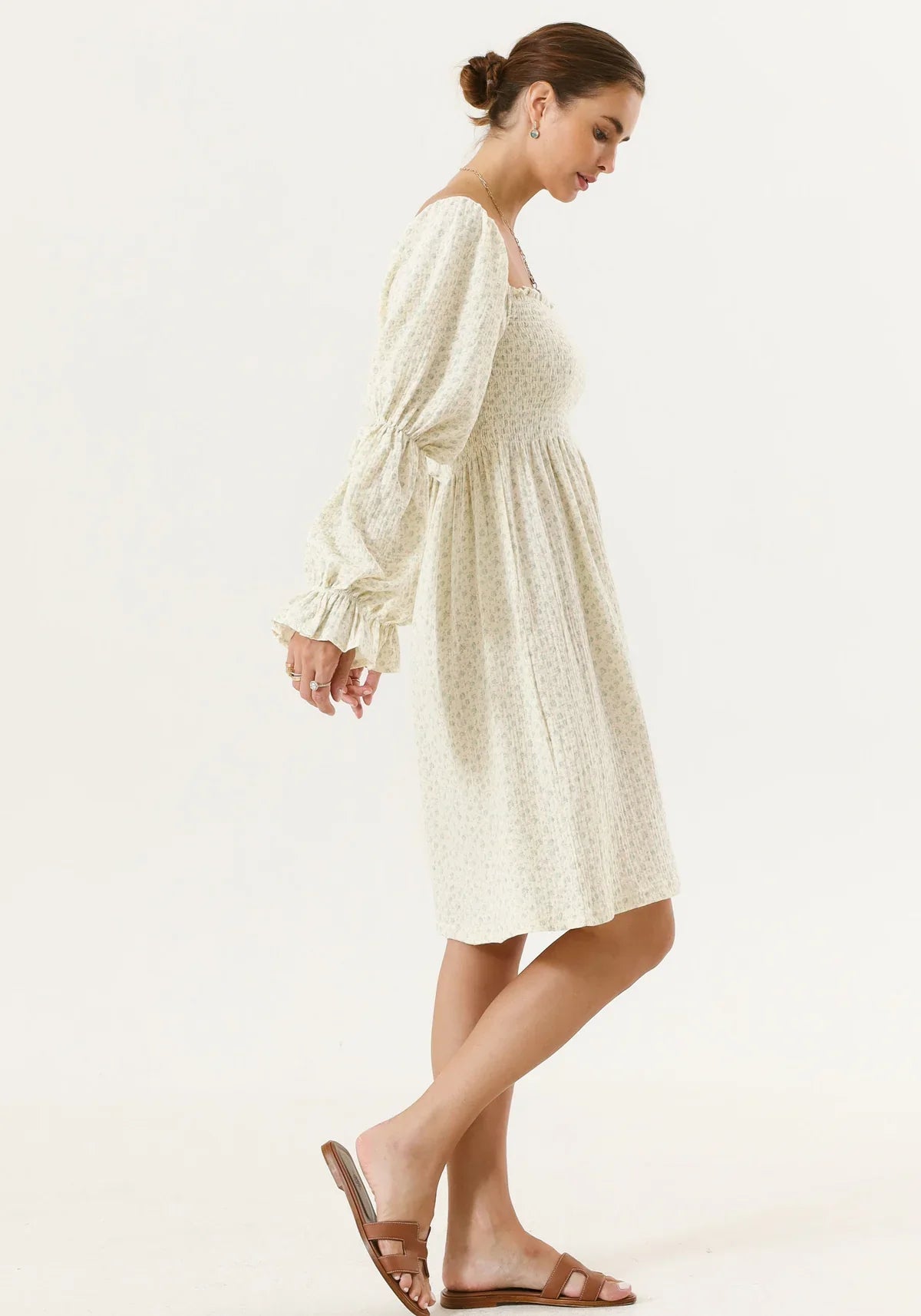 Chiffon dress with bell sleeves