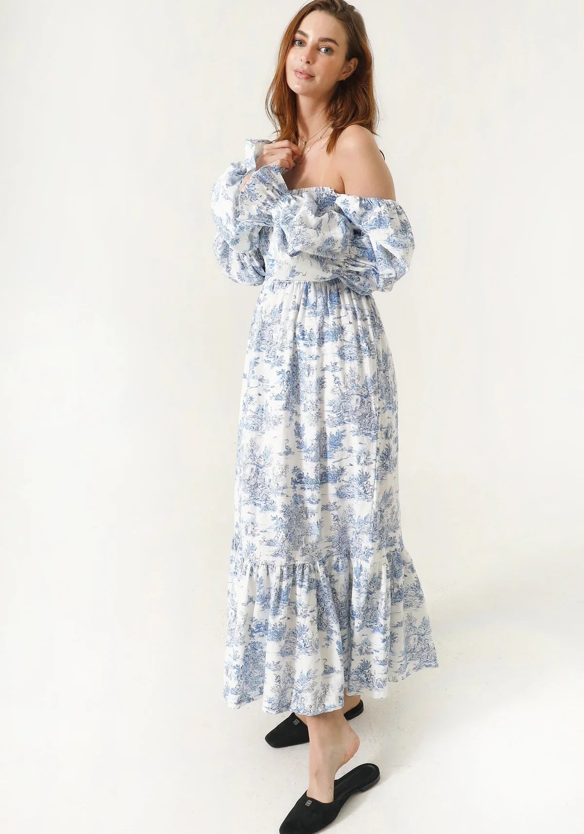 Chiffon dress with bell sleeves