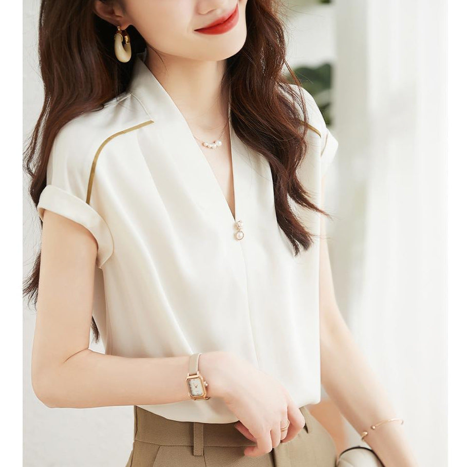 Sleeveless V-Neck Shirt In Beige