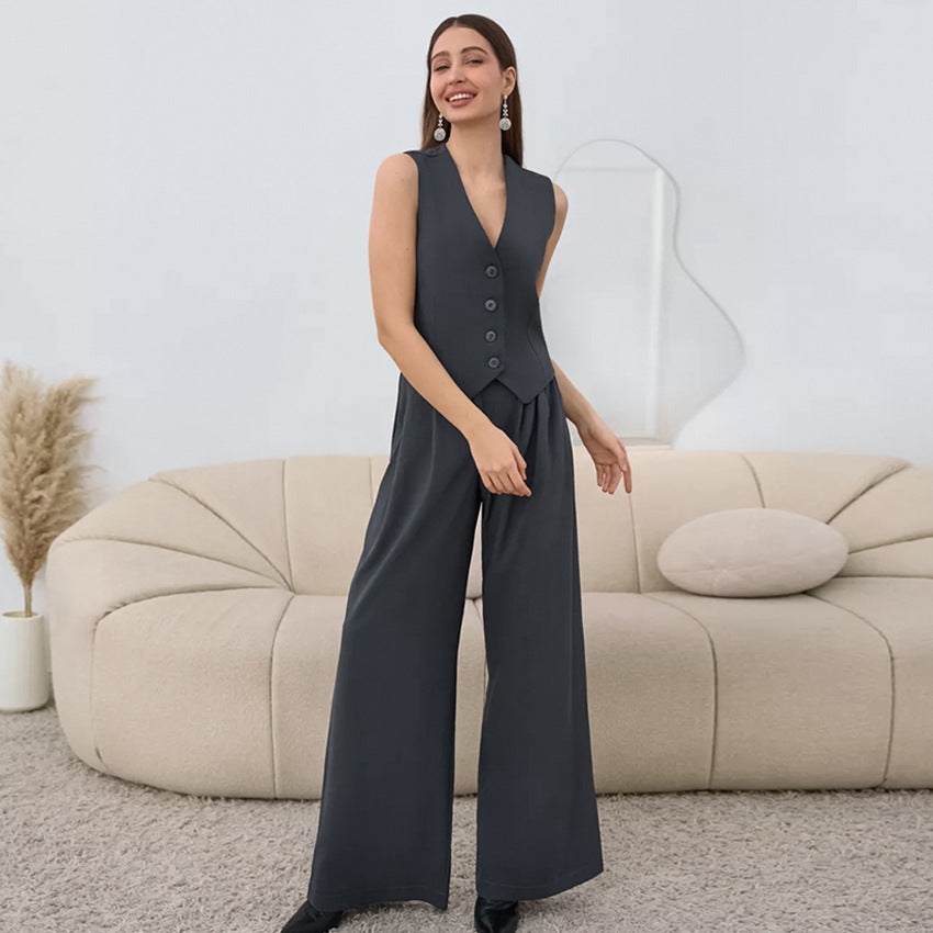 Sleeveless Vest And High Waist Trousers