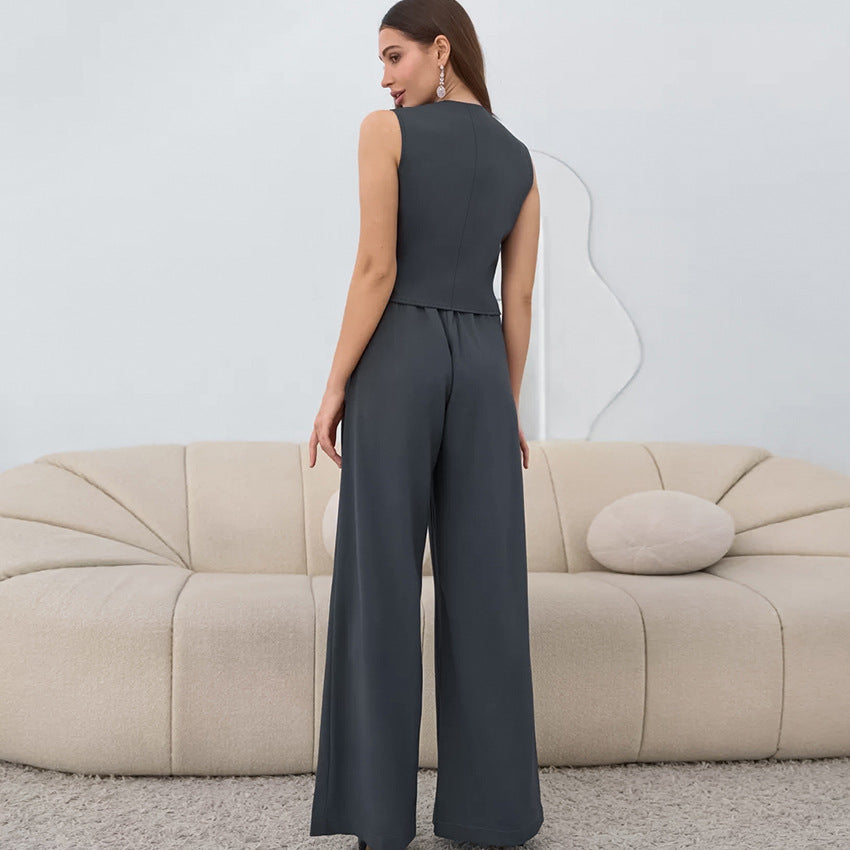 Sleeveless Vest And High Waist Trousers