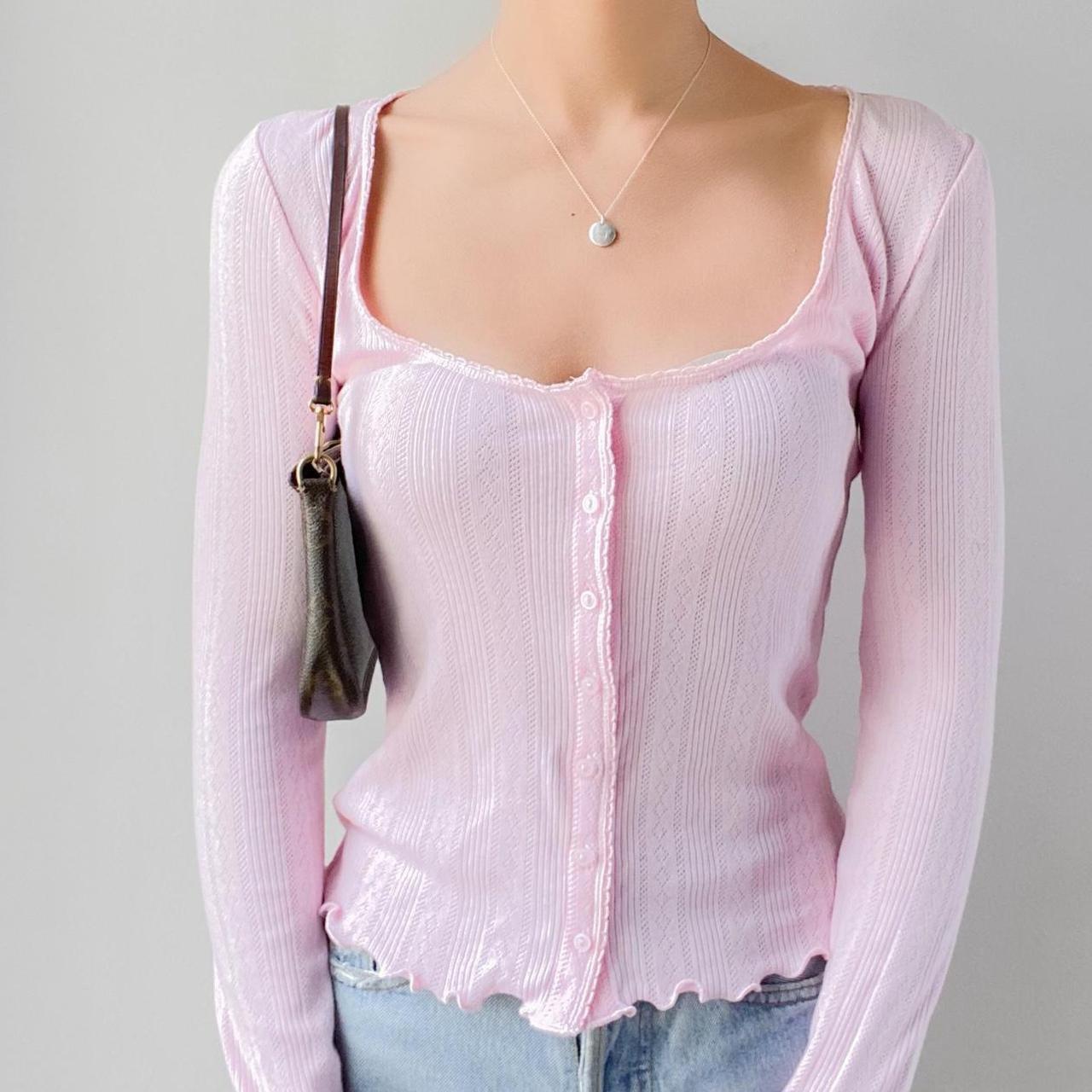 Casual Square Collar Pink Top