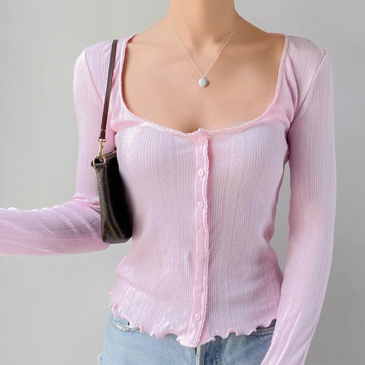 Casual Square Collar Pink Top