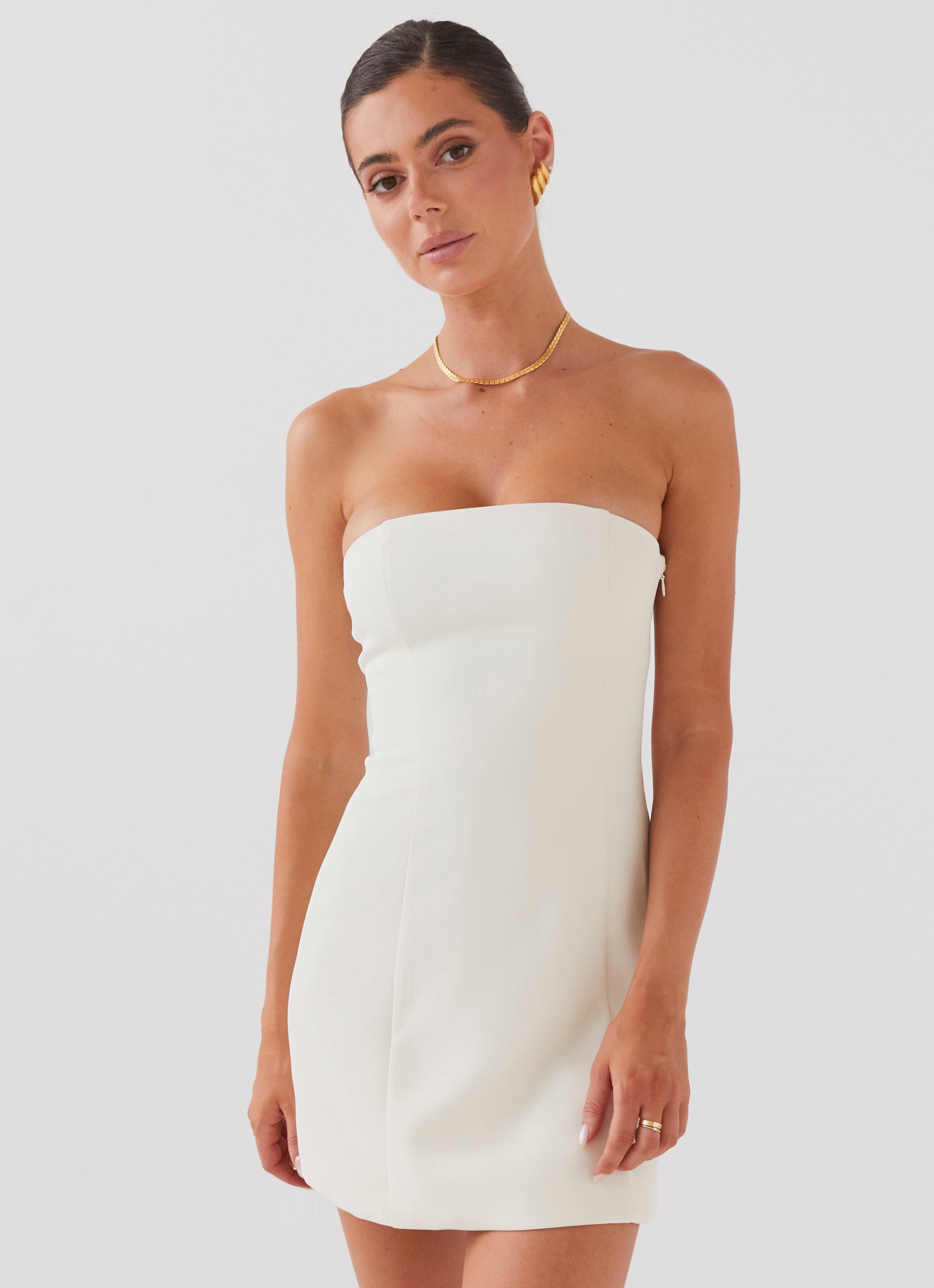 Ivory White Strapless Mini Dress