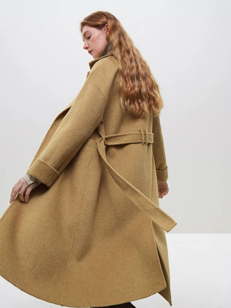 Khaki Woolen Coat With Belt