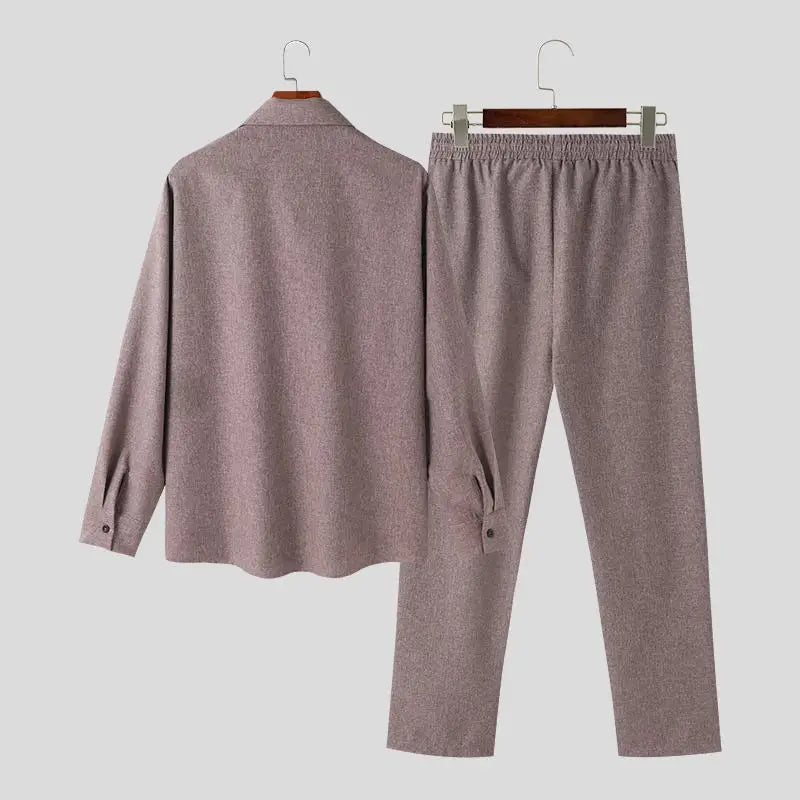 Lapel Long Sleeve Shirt & Drawstring Pants